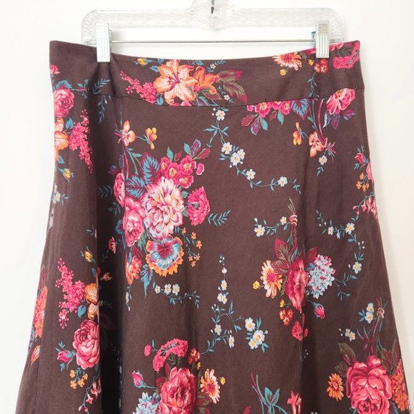 Vintage Pendleton Silk Floral Midi Skirtโ Brown Pink A Line Wool Women's Size 14 - Picture 6 of 14